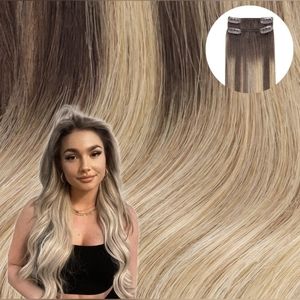 14" 100% Human Hair Clip In Extensions 2pcs 30g Balayage Choc Brown Dirty Blonde